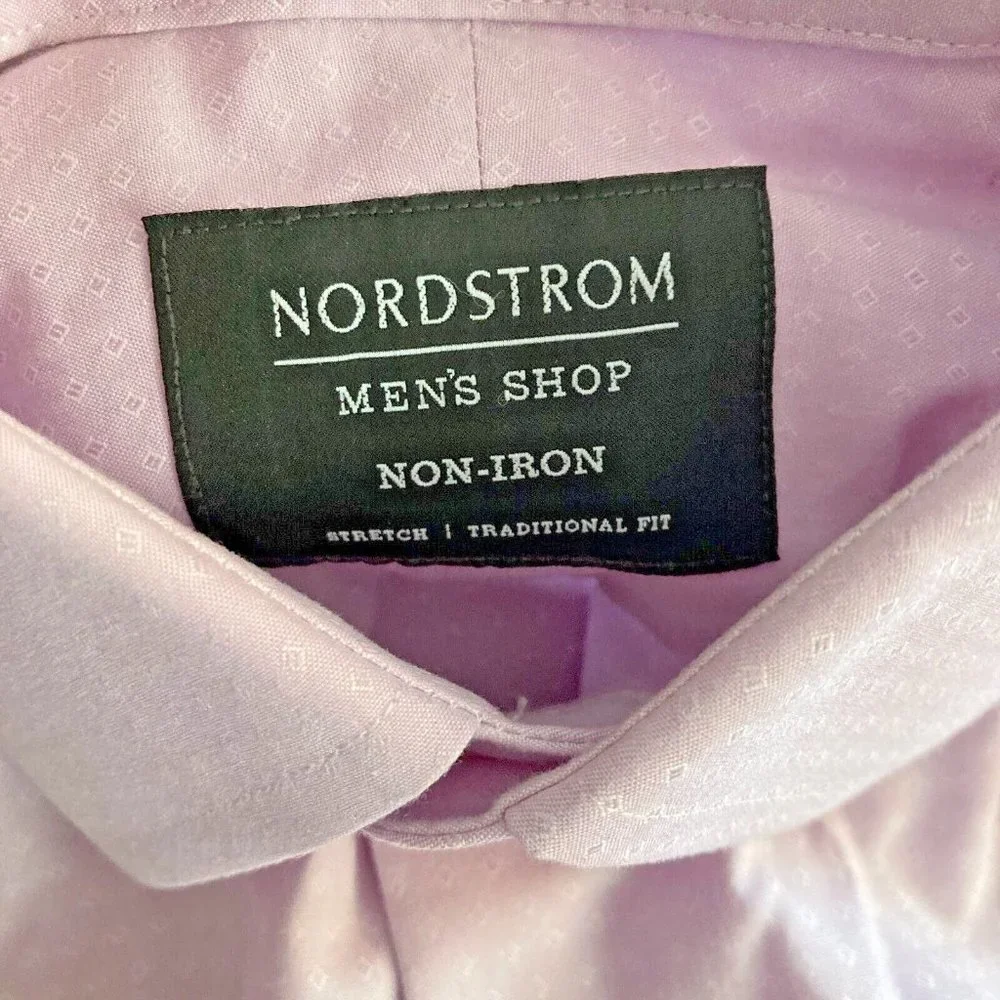 Nordstrom Shirt Mens Size 15.5 32-33 Non Iron Purple Bloom Diamond Dobby